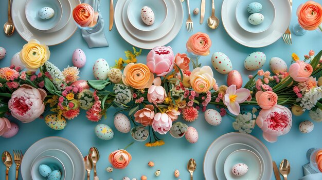 Top view of easter table decoration