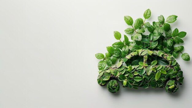 Top view of Eco friendly car made with green leaves in a clean surface with a big space for text or product advertisement Generative AI