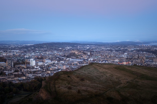 A top view of edinburgh city centre at dawn vacation travel holiday banner cityscape of the edinburg