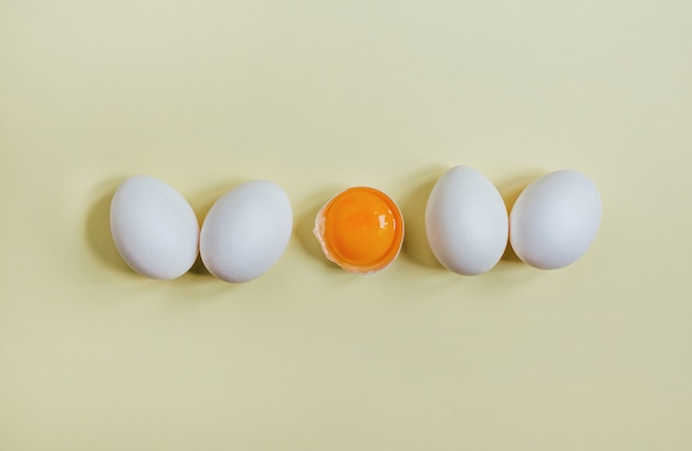 top view of eggs on yellow