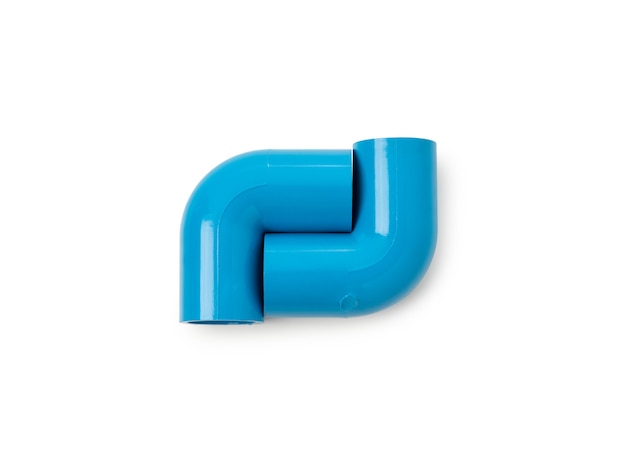 Top view elbow 90 degree or blue pvc pipe on isolated white background