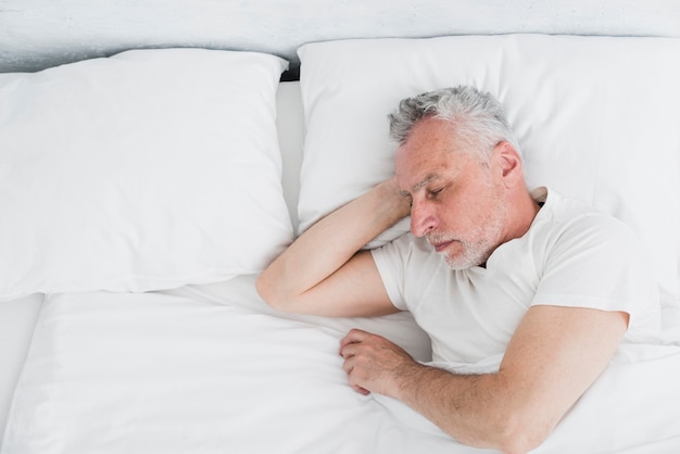 top view elder man sleeping