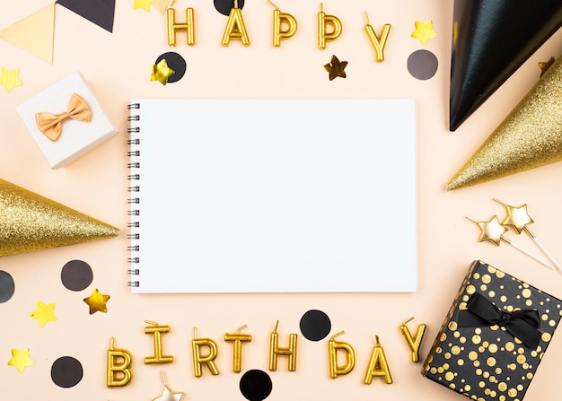top view elegant happy birthday candles