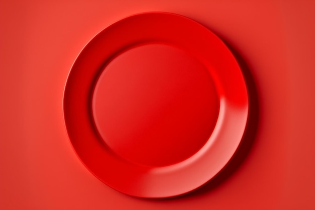 Top view empty blank ceramic round red plate isolated on red background with clipping path