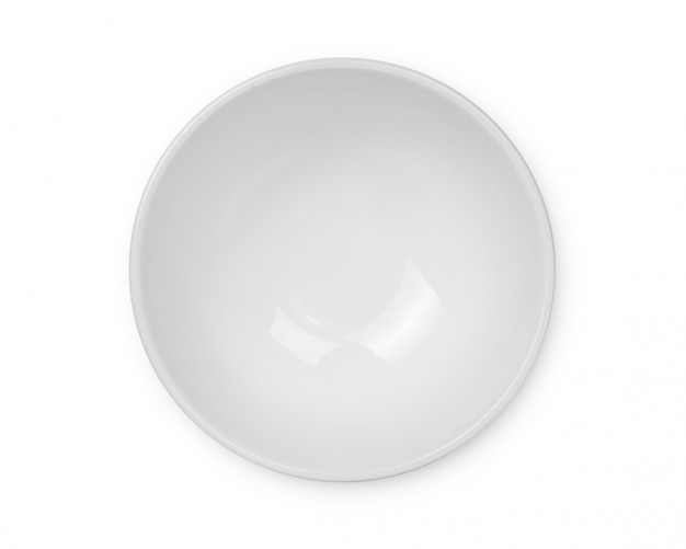 Top view of empty white bowl isolated on white space, with clipping path.