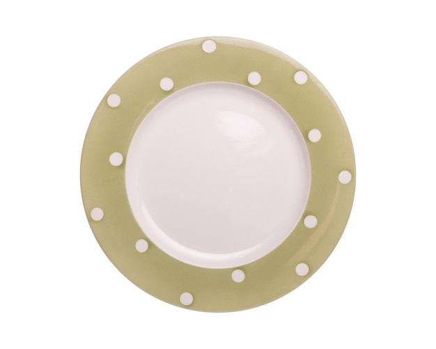 Foto nuovo piatto di ceramica bianco vuoto della cucina di vista superiore isolato su bianco.