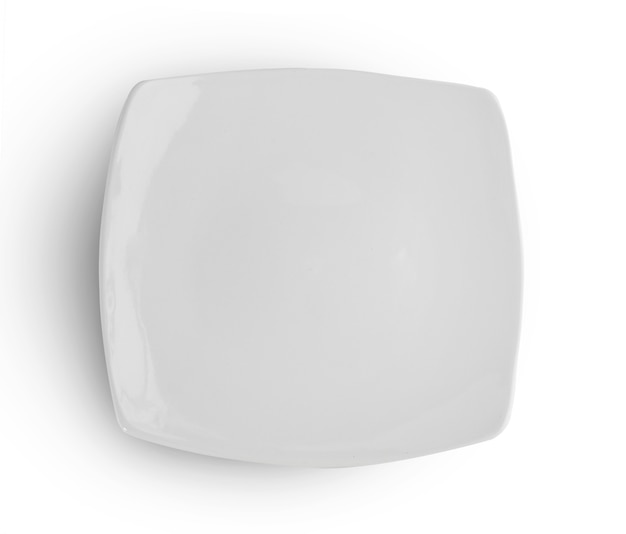 Top view of empty white plate on white