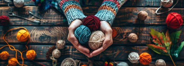 編み物などの手工芸を上から見る