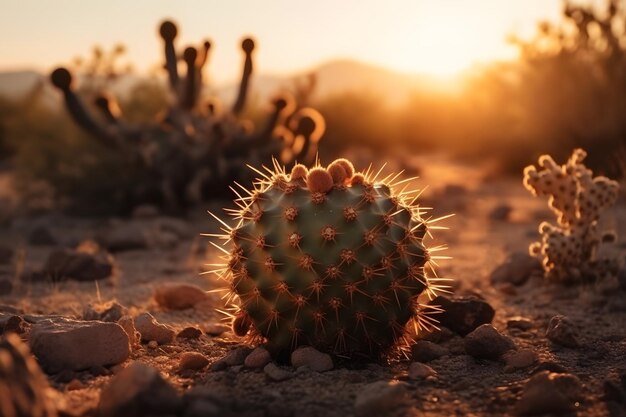 Top view of exotic cactus in desert Neural network AI generated
