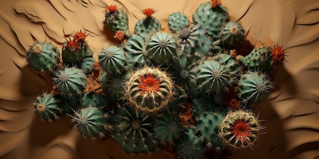 Top view of exotic cactus in desert