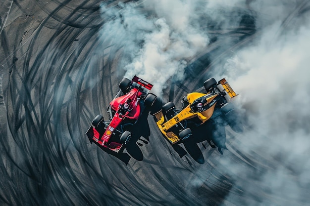 Photo top view of f1 drifting car automobile race track