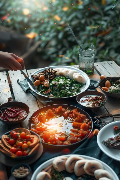 Photo top view on a family eating