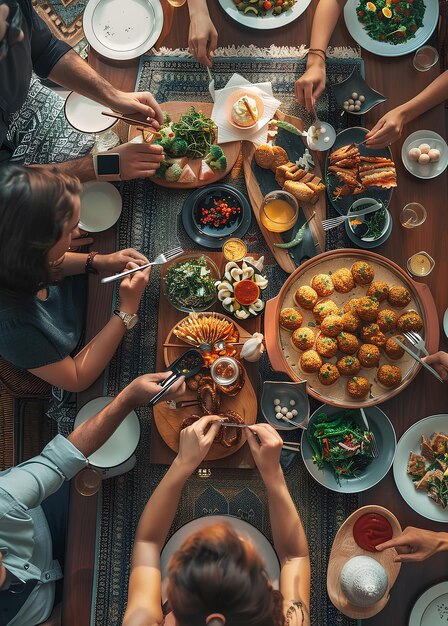 Photo top view on a family eating