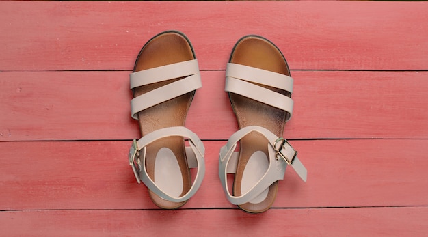 Top view of fashionable female sandals