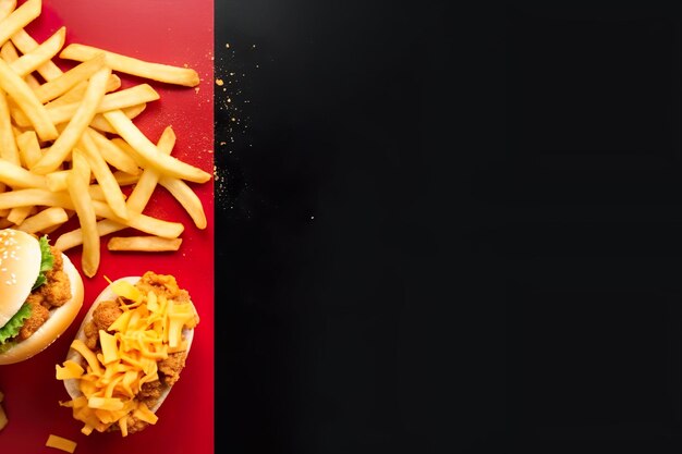 top view of fast food meal with empty space for text generative ai