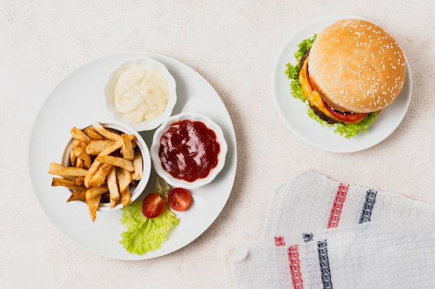 Top view of fast food meal