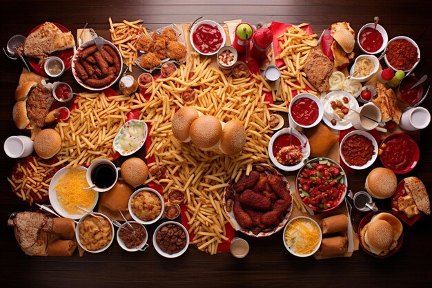 Photo top view fast food on table