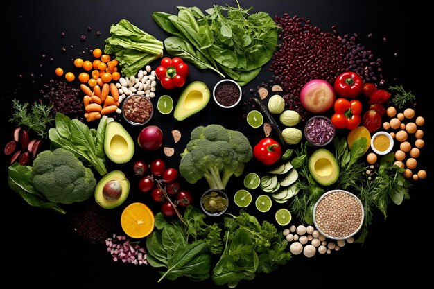 Top view of fast food and vegetables