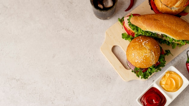 Vista dall'alto fast food con spazio di copia