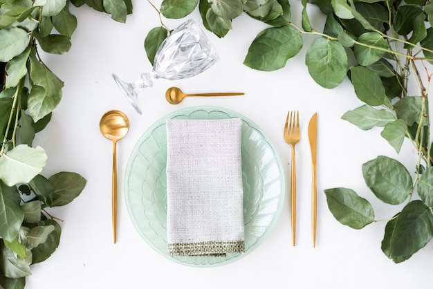 top view festive table setting