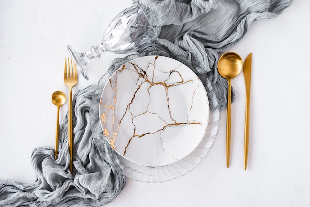 top view festive table setting