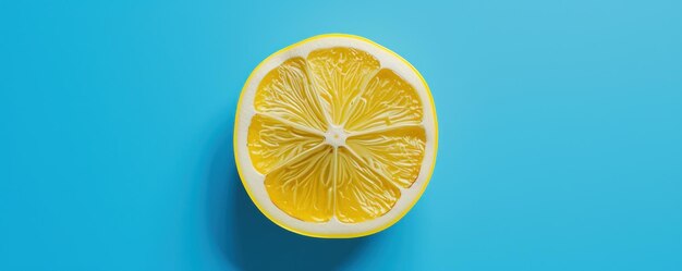 Top view flat lay lemon slice on blue background