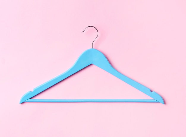 Top view flat lay single blue wooden hanger