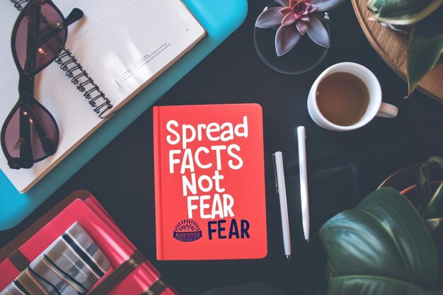 Photo top view flat lay spread facts not fear text minimalism