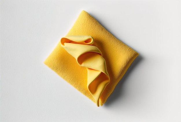 Top view of a folded yellow towel on a white background beach item