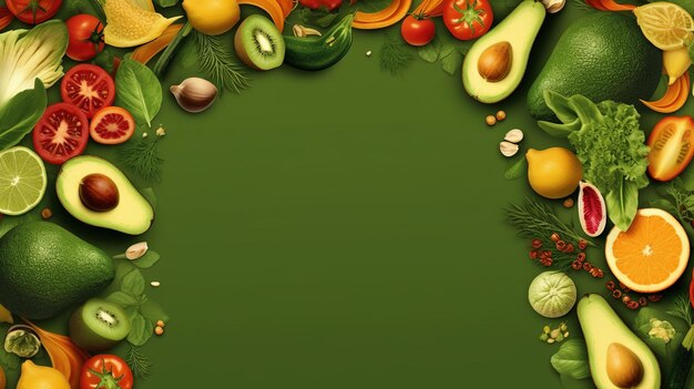 Photo top view of food background with of fresh organic vegetables world vegan day