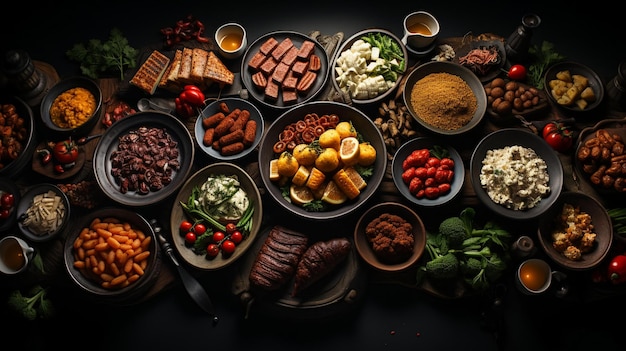 Top view over food banquet