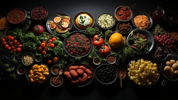 Top view over food banquet