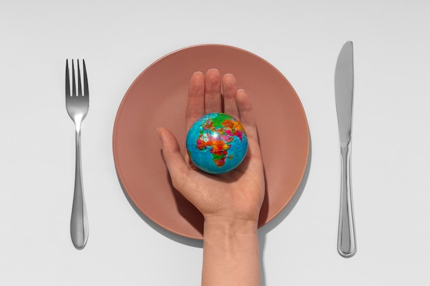 Photo top view food crisis concept with plate