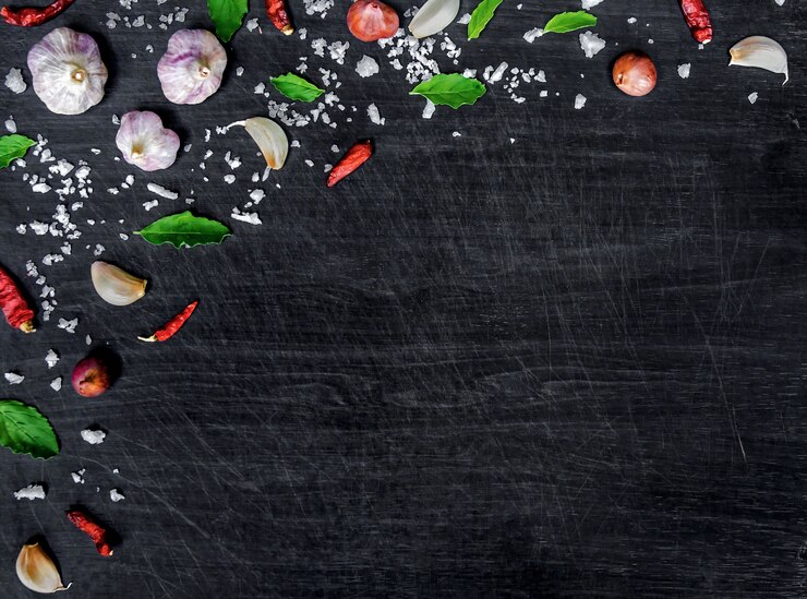 Photo top view of food ingredients and condiment on the table