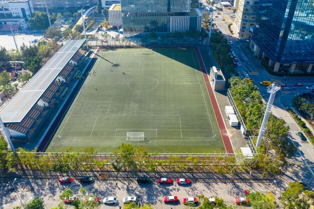 홍콩에서 축구 코트의 상위 뷰