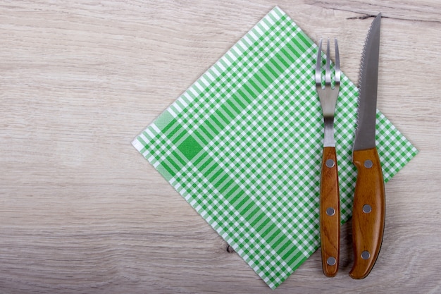 Photo top view of fork and knife