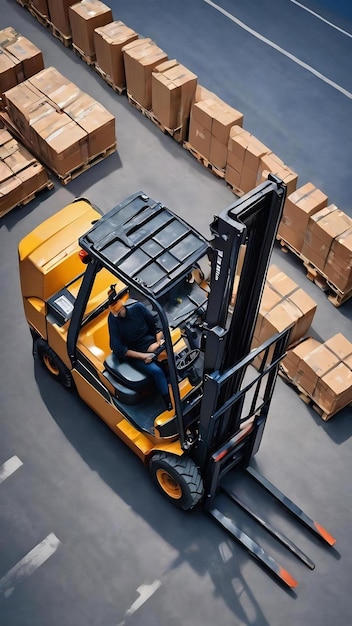 Top view forklift on blue background