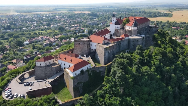 Top view of the fortress in the city of Mukachevo. Palanok Castle