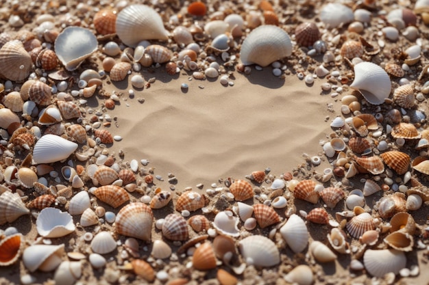 top view frame van schelpen op het strand ai generatief