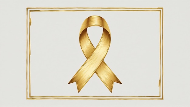 Photo top view frame with golden awareness ribbon