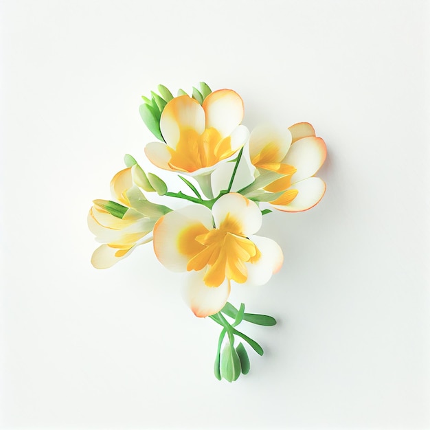 Top view a Freesia flower isolated on a white background suitable for use on Valentine's Day cards