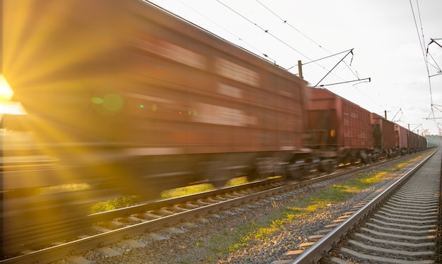 Top view of freight train, motion blur.