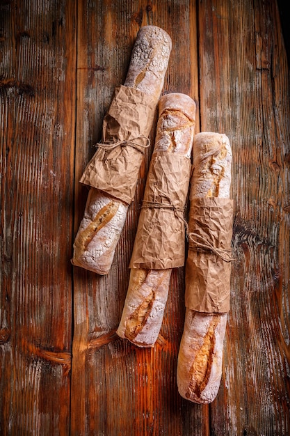 Top view of french baguettes