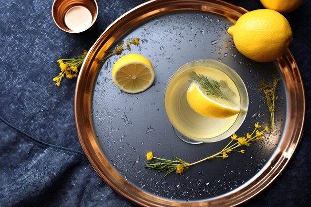 Top view of french garnished with lemon twist created with generative ai