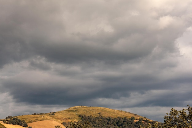 Top view of the french hills on the cloudy sky