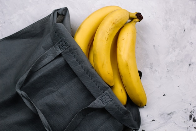 Top view fresh bananas in bag