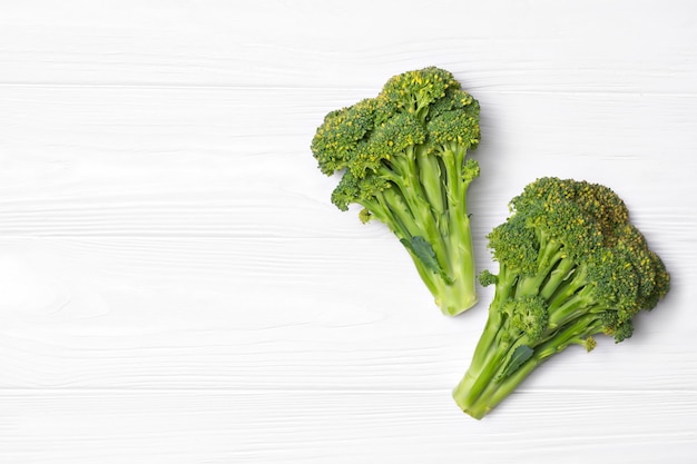 Top view on fresh broccoli on table