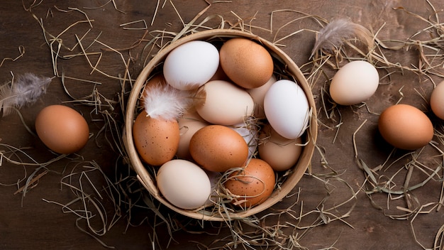 Top view fresh chicken eggs