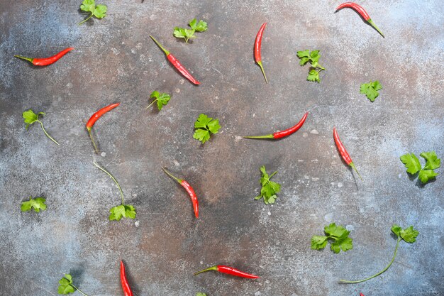 top view of fresh chili peppers