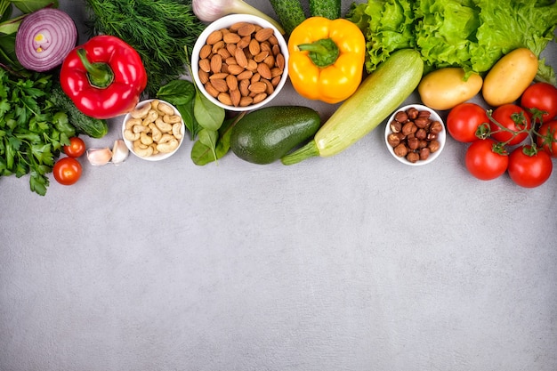 Top view of fresh and colorful organic vegetables